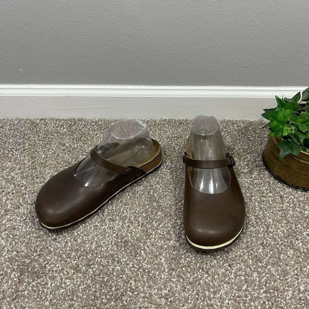 Birkis Birkenstock Women's ROSEMEAD Brown Leather Mary Jane Mule Clogs Size 7 - Picture 2 of 10
